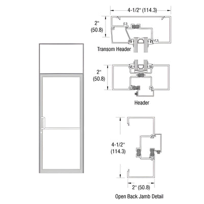 CRL-U.S. Aluminum Clear Anodized Class 1 2" x 4-1/2" Thermally Improved Transom Frame for Single Door for Offset Hung Prepped for Butt Hinges and Surface Mount Door Closer