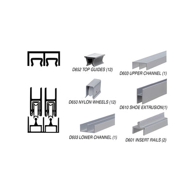 CRL Satin Anodized Deluxe Track Assembly D603 Upper and D601 Rail with Nylon Wheels