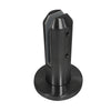 A matte black stainless steel round surface mount friction fit spigot for glass railings.