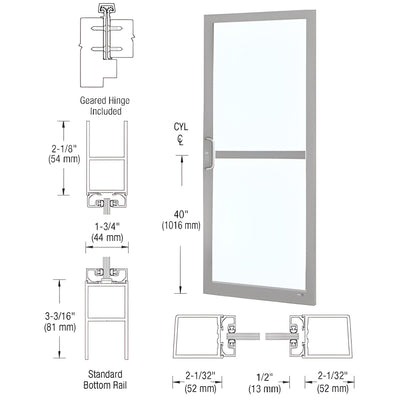 CRL-U.S. Aluminum Clear Anodized Custom Single Series 250 Narrow Stile Geared Hinge Entrance Door for Panic and Surface Mount Door Closer