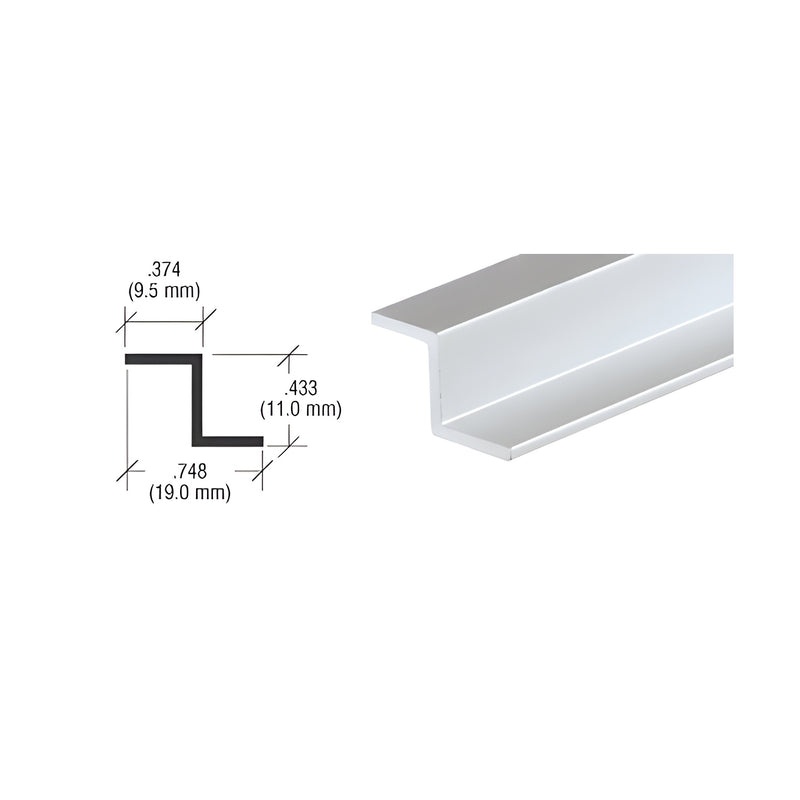A technical diagram and a perspective view of the satin anodized aluminum Z-bar channel showing its profile dimensions.