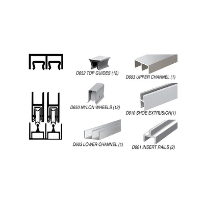 CRL Brite Anodized Deluxe Track Assembly D603 Upper and D601 Rail with Nylon Wheels