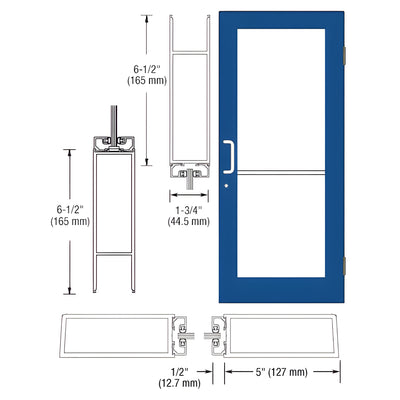 CRL-U.S. Aluminum Custom KYNAR® Paint Custom Size Single Series 550 Wide Stile Butt Hinge Entrance Door for Overhead Concealed Door Closer