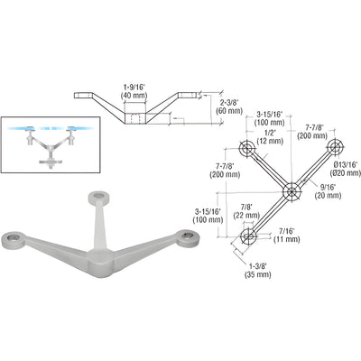 CRL Brushed Stainless Regular Duty 3-Way Spider Fitting Arm Column Mount