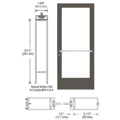 CRL-U.S. Aluminum Bronze Black Anodized 400 Series Medium Stile Active Leaf of Pair 3'0 x 7'0 Center Hung for OHCC w/Standard Push Bars Complete ADA Door(s) with Lock Indicator, Cyl Guard