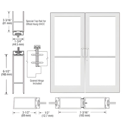 CRL-U.S. Aluminum White KYNAR® Paint Custom Pair Series 400 Medium Stile Geared Hinge Entrance Doors for Overhead Concealed Door Closers