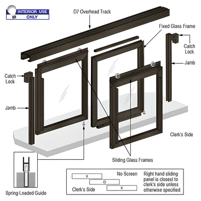 CRL Duranodic Bronze Anodized Horizontal Sliding Arlene Model Pass-Thru Assembly with D7 Overhead Track - No Screen