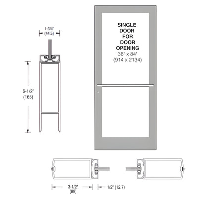 CRL-U.S. Aluminum Clear Anodized 400 Series Medium Stile (RHR) HRSO Single 3'0 x 7'0 Center Hung for OHCC w/Standard Push Bars Complete Door Std. MS Lock & Bottom Rail