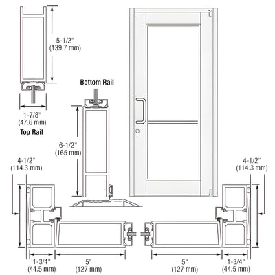 CRL-U.S. Aluminum White KYNAR® Paint Custom Single Series 850 Durafront Wide Stile Offset Pivot Entrance Door for Surface Mount Door Closer