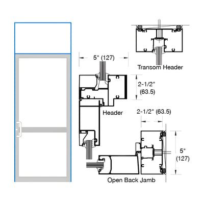 CRL-U.S. Aluminum IG500 Series Custom KYNAR® Paint Custom Transom Door Frame for Geared Hinge, CVR Strike, and Surface Closer