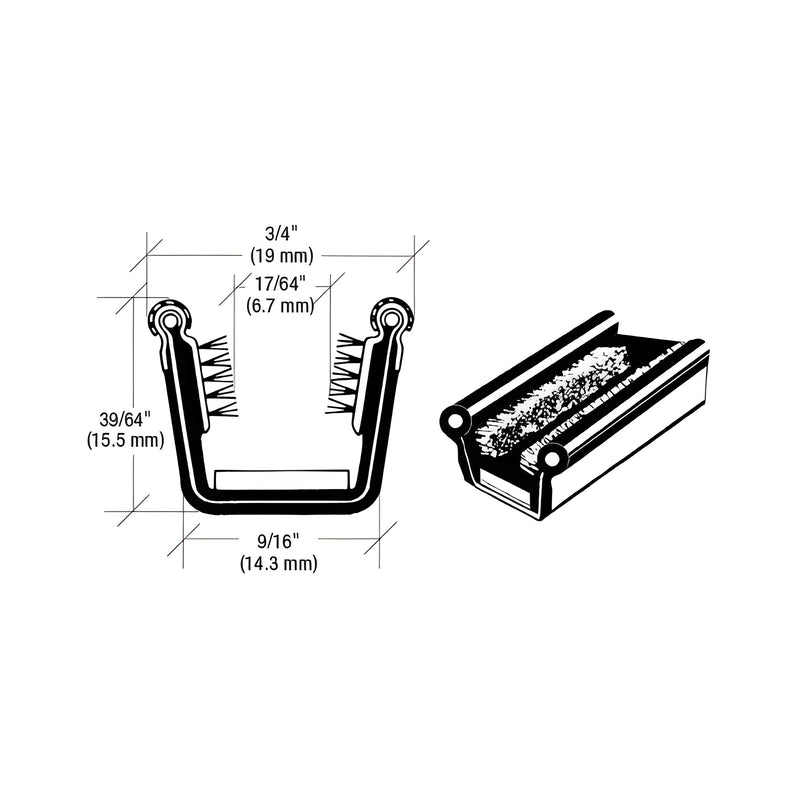 A technical diagram showing the cross-section and perspective view of a flexible beaded glass run channel for automotive windows.