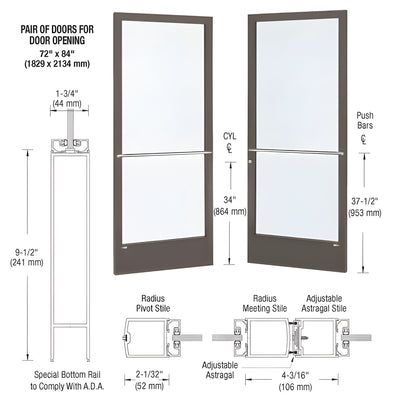 CRL-U.S. Aluminum Bronze Black Anodized Custom Pair Series 250 Narrow Stile Center Pivot Entrance Doors for Overhead Concealed Door Closers