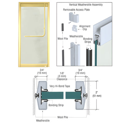 CRL Custom Polished Brass Vertical Weatherstile Kits for 1/2" Glass Single Doors