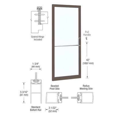 CRL-U.S. Aluminum Bronze Black Anodized 250 Series Narrow Stile Inactive Leaf of Pair 3'0 x 7'0 Offset Hung with Geared Hinged Complete Door Std. MS Lock & Bottom Rail