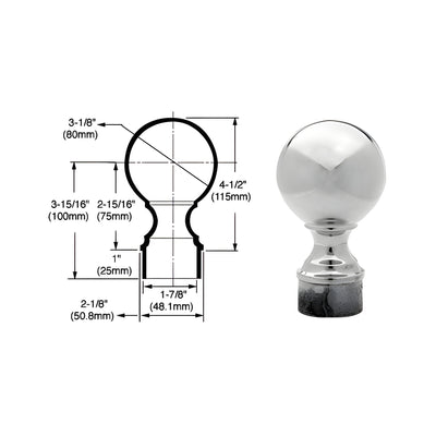 CRL Polished Stainless Ball End Cap for 2" Tubing