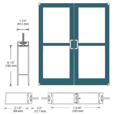 CRL-U.S. Aluminum Custom KYNAR® Paint Custom Pair Series 400 Medium Stile Offset Pivot Entrance Doors For Panics for Surface Mount Door Closers
