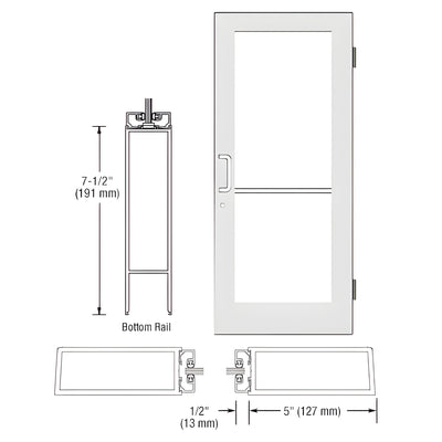 CRL-U.S. Aluminum White KYNAR® Paint Custom Size Single Series 550 Wide Stile Butt Hinge Entrance Door for Surface Mount Door Closer