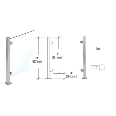 CRL Brushed Stainless 18" High 1" Square PP48 Mini Plaza Series Partition End Post With Mini Z-Clamps
