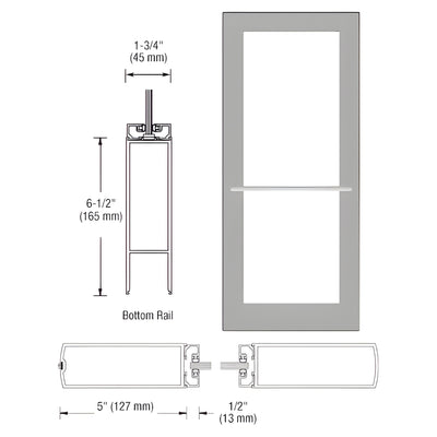 CRL-U.S. Aluminum Clear Anodized 550 Series Wide Stile Inactive Leaf of Pair 3'0 x 7'0 Center Hung for OHCC w/Standard Push Bars Complete Door Std. MS Lock and Bottom Rail