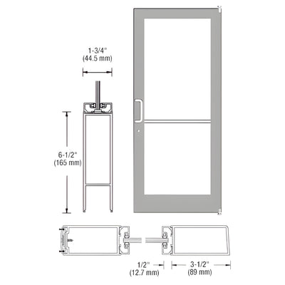 CRL-U.S. Aluminum Clear Anodized 400 Series Medium Stile Active Leaf of Pair 3'0 x 7'0 Offset Hung with Pivots for Surf Mount Closer Complete Door Std. MS Lock & Bottom Rail
