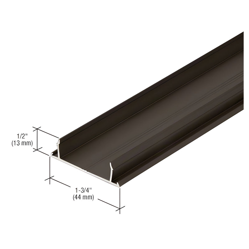 A dark bronze anodized aluminum flat pocket insert shown with 1/2 inch by 1-3/4 inch dimension callouts.