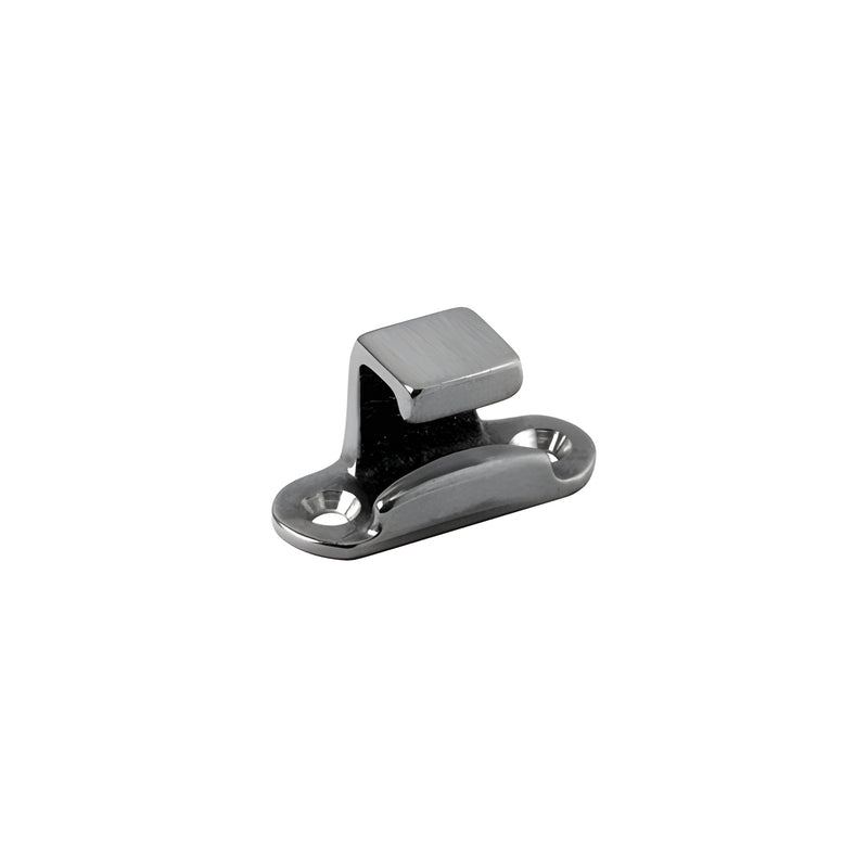 A close-up view of a CRL lock handle strike featuring a mill finish and two mounting holes.