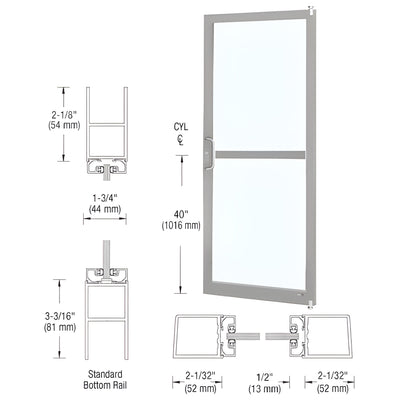 CRL-U.S. Aluminum Clear Anodized Custom Size Single Series 250 Narrow Stile Offset Pivot Entrance Door With Rim Device, ADA Bottom Rail for Surface Mount Door Closer