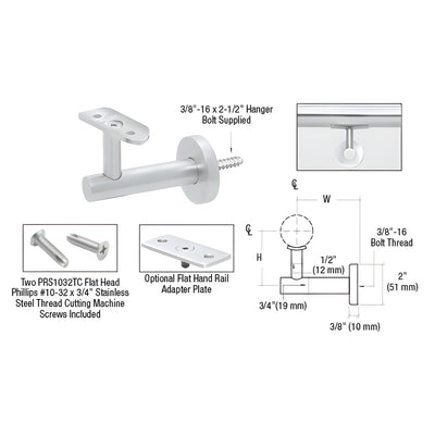 CRL Mill Aluminum Short Arm Malibu Series Wall Mounted Hand Rail Bracket