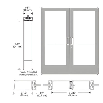CRL-U.S. Aluminum Clear Anodized Custom Pair Series 400 Medium Stile Offset Pivot Entrance Doors for Surface Mount Door Closers