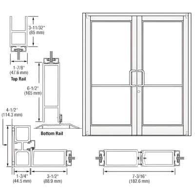 CRL-U.S. Aluminum White KYNAR® Paint Custom Pair Series 800 Durafront Medium Stile Offset Pivot Entrance Doors for Surface Mount Door Closers