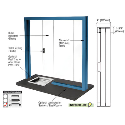 CRL Powder Painted Bullet Resistant Level 3 Manual Sliding Service Window