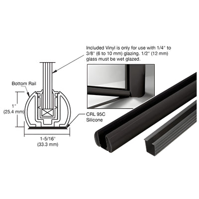 CRL Black AWS 48" Bottom Rail Kit with Rigid Glazing Vinyl