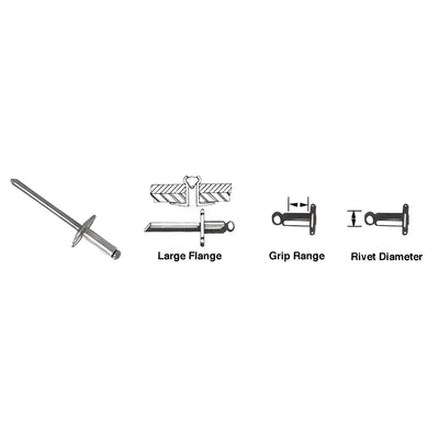 CRL 3/16" Diameter, 1/4" to 3/8" Grip Range Large Flange Aluminum Mandrel and Rivet in Packs of 3000