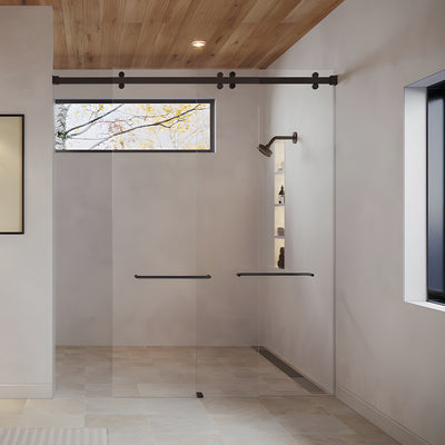 CRL Matte Black Premium Brixen Series Two Door Bypass Sliding Shower Door System with Concealed Hardware