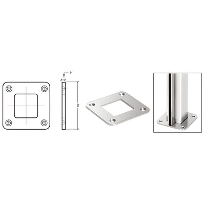 CRL Polished Stainless Square Base Plate for 1-1/2" Square Tubing