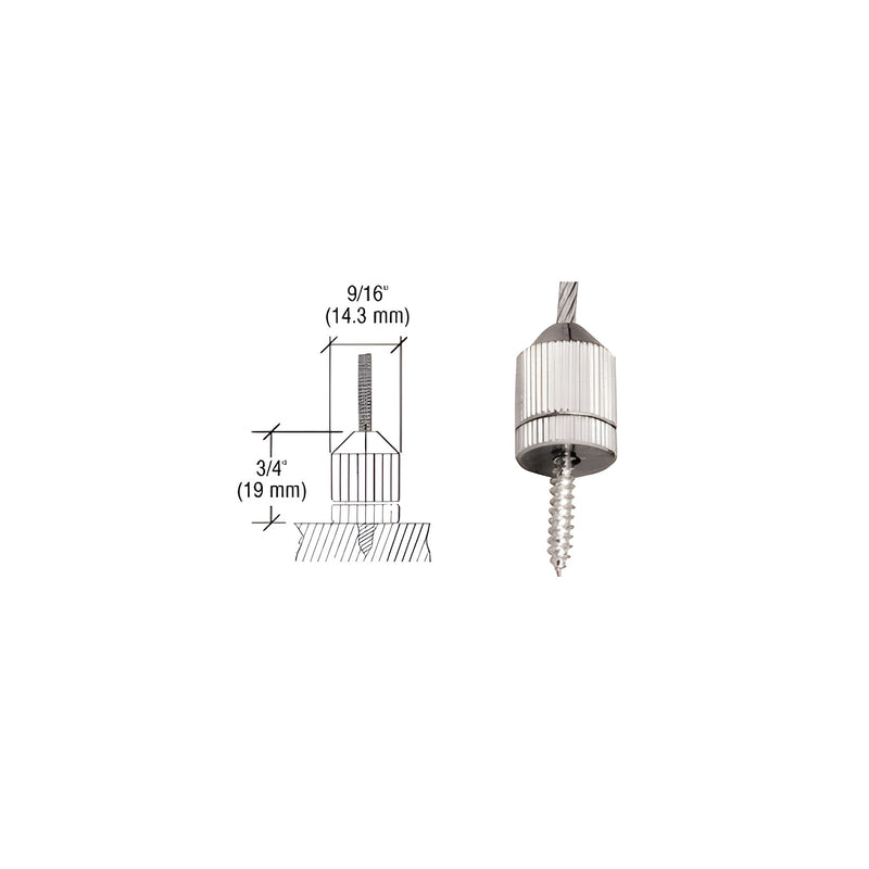 A technical diagram and a side view of the chrome plated brass floor base fitting for a cable display system.