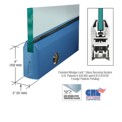 CRL Custom Color 1/2" Glass 4" Tapered Door Rail With Lock - Custom Length