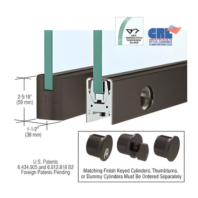 CRL Oil Rubbed Bronze 1/2" Glass Low Profile Square Door Rail With Lock - Custom Length