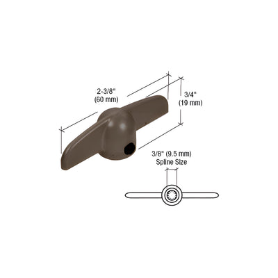 CRL Bronze T-Crank Casement Operator Handles 3/8" Spline - 2-3/8" Length