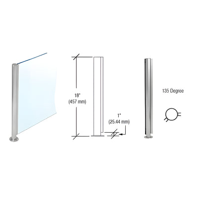 CRL Brushed Stainless 18" x 1" SBPP08 Slimline Series Round 135 Degree Partition Post