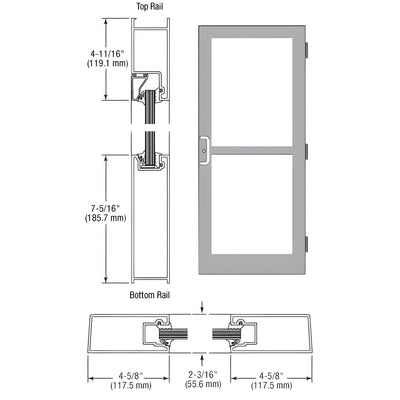 CRL-U.S. Aluminum Clear Anodized Custom Single StormFront™ Series 400 Medium Stile Butt Hinged Entrance Door For Panic and Surface Mount Door Closer
