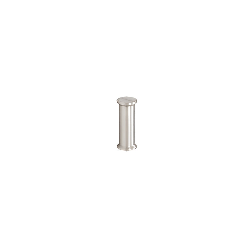 A cylindrical brushed stainless steel U.V. bonded shelf support leg standing vertically.
