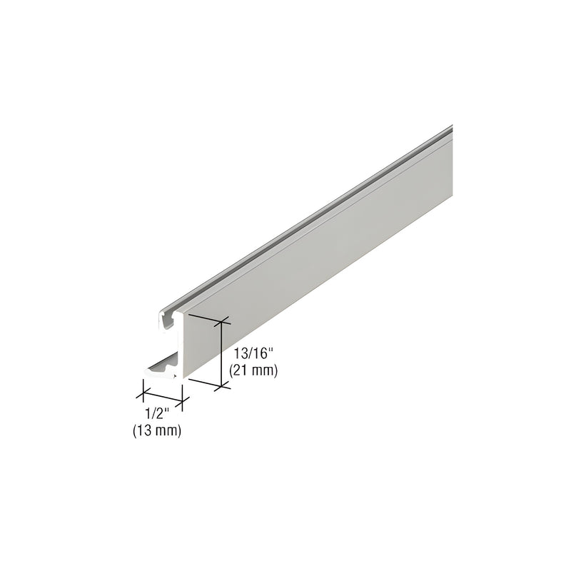 A close-up view of a clear anodized aluminum sash face profile showing its 13/16 inch height and 1/2 inch width dimensions.