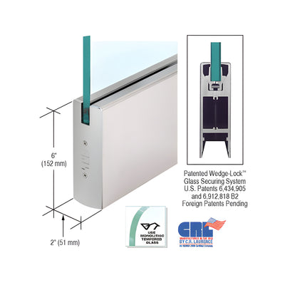 CRL Satin Anodized 1/2" Glass 6" Square Door Rail Without Lock - Custom Length
