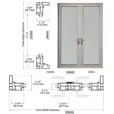 Custom Series 900 Class ll Clear Anodized Swing Out Terrace Door Pair with 3-3/4" Bottom Rail and Standard Threshold