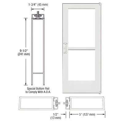 CRL-U.S. Aluminum White KYNAR® Paint Custom Single Series 550 Wide Stile Offset Pivot Entrance Door With Panic for Surface Mount Door Closer