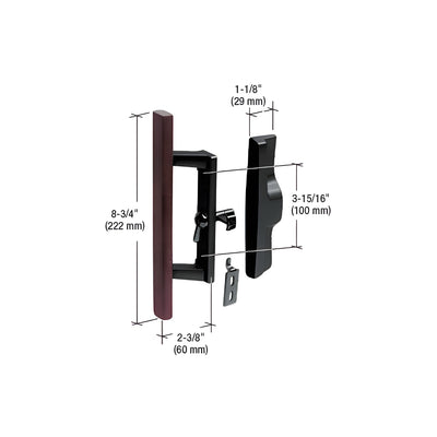 CRL Wood/Black Non-Keyed Internal Lock Sliding Glass Door Handle Set with 3-15/16" Screw Holes for Viking Doors