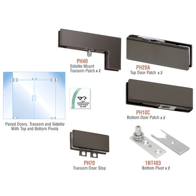 CRL Black Bronze Anodized North American Patch Door Kit for Double Doors for Use with Fixed Transom and Two Sidelites - Without Lock