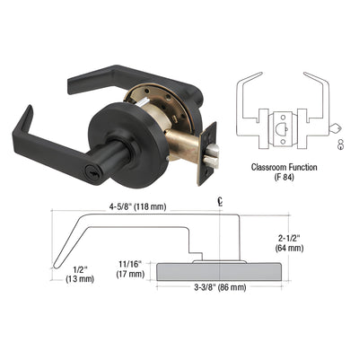 CRL Matte Black Grade 1 Classroom Lever Locksets - 7-Pin SFIC