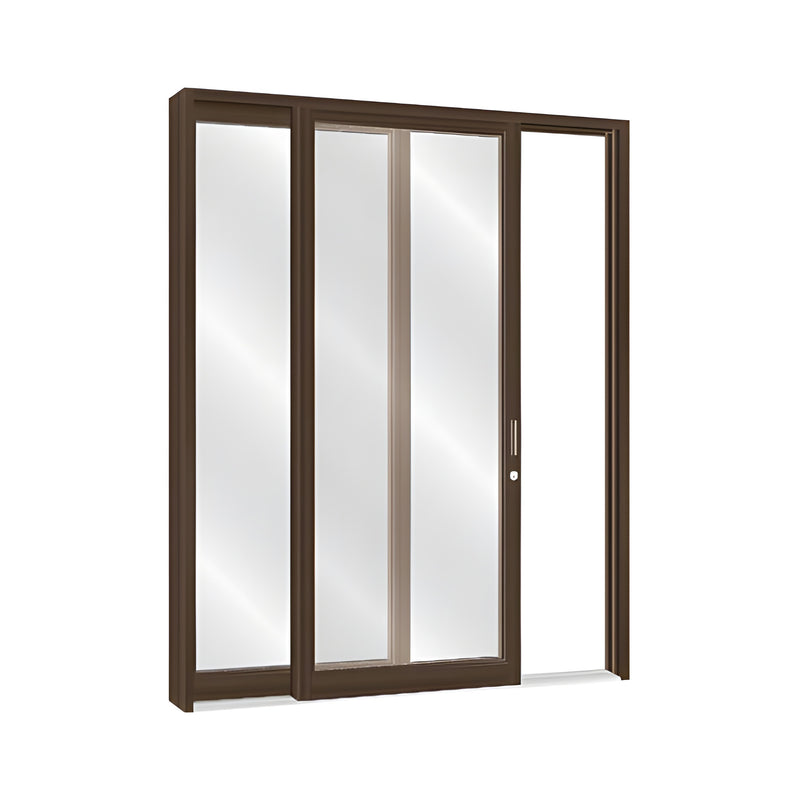 A multi-panel sliding entrance door with a narrow stile frame and a Black Bronze Anodized finish.